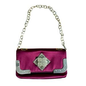 BCBGMaxAzria Burgundy Nylon/Satin Purse Gold Hardware Formal Wedding Holiday